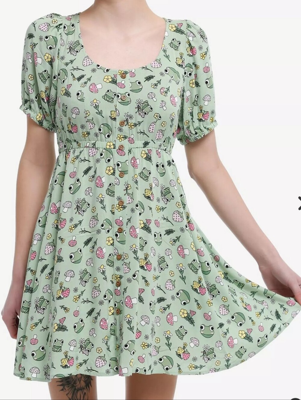 M Thorn And Fable Green Frog  Print Mini Dress
